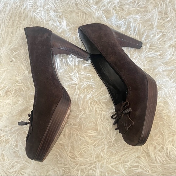Stuart Weitzman Dark Brown Suede Heel Pumps 7.5M - Picture 7 of 12